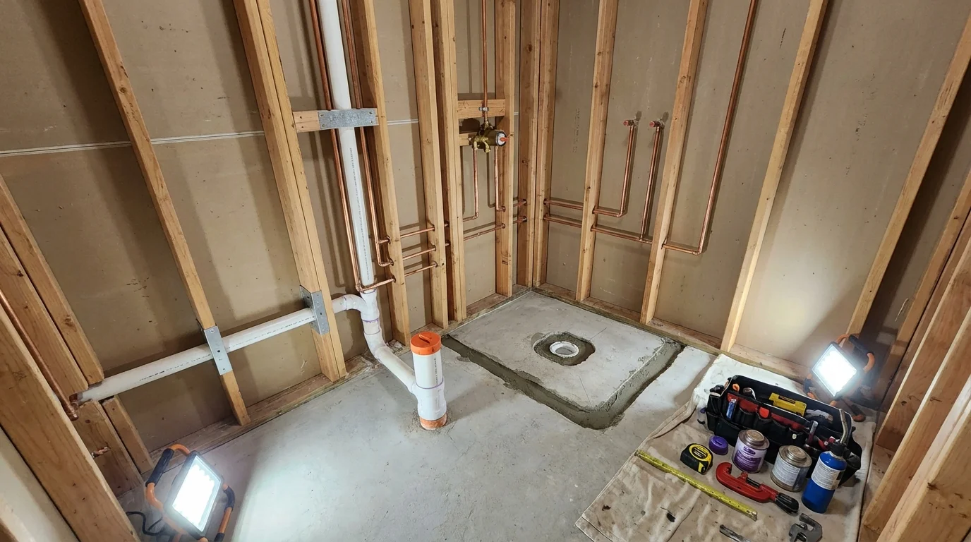 Bathroom rough-in plumbing during remodel by Johns Plumbing LLC in Waynesburg