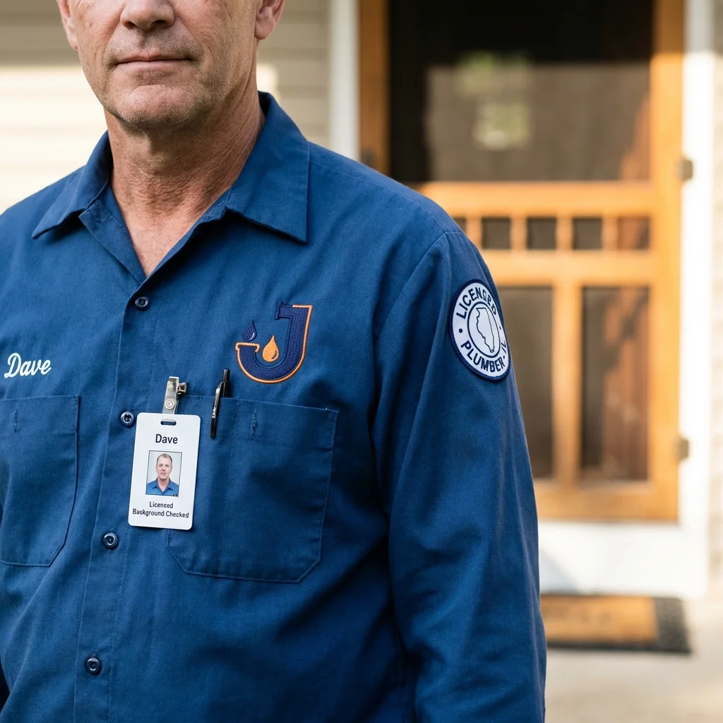 Licensed plumber showing ID badge in Waynesburg, PA