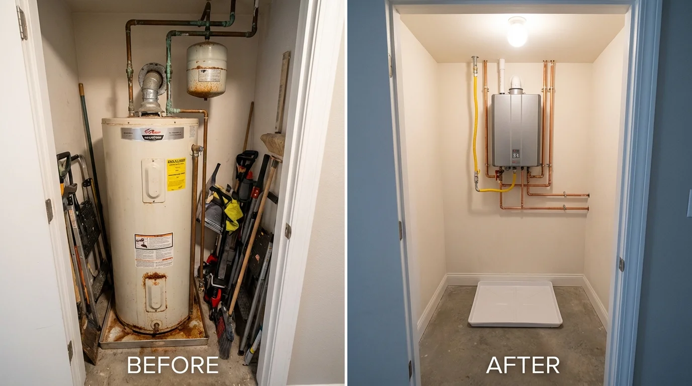 Tank water heater versus wall-mounted tankless unit comparison for Waynesburg, PA homeowners
