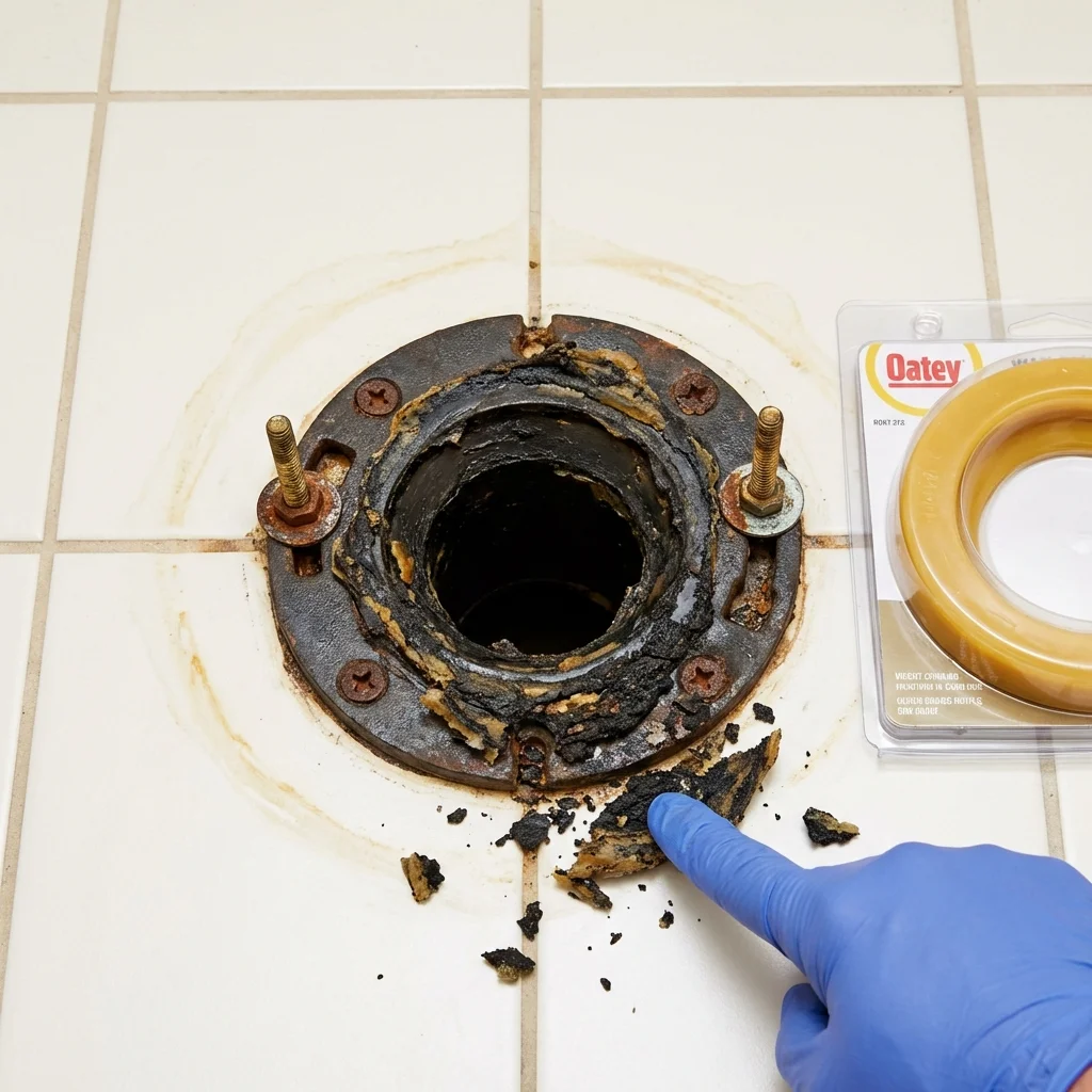 Failed wax ring showing water seepage at the base of a toilet in a Waynesburg, PA home