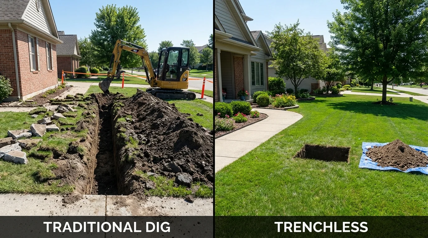 Trenchless sewer repair with minimal yard damage versus traditional excavation in Waynesburg, PA